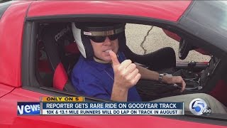 Reporter gets rare ride on Goodyear Track, runners will do a loop during 10k & half marathon races