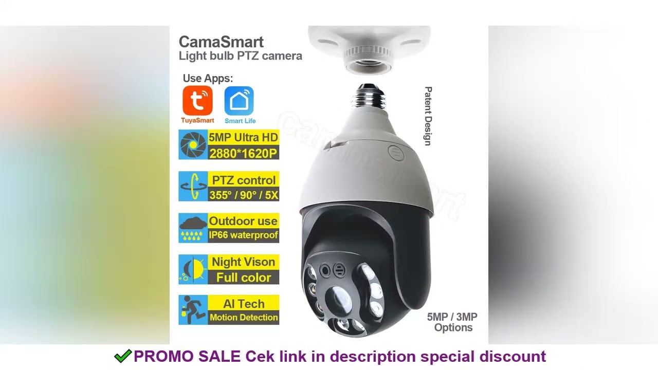 5MP Tuya E27 Bulb Camera Outdoor External Wifi IP PTZ Smart Life 256G Night Vision Home Security Pro