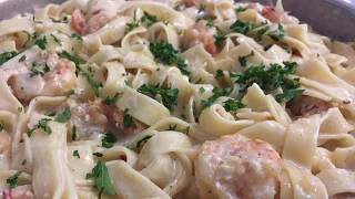 Delicious Creamy Shrimp Fettuccine 😋😋أطيب فوتشيني ربيان بالكريمة