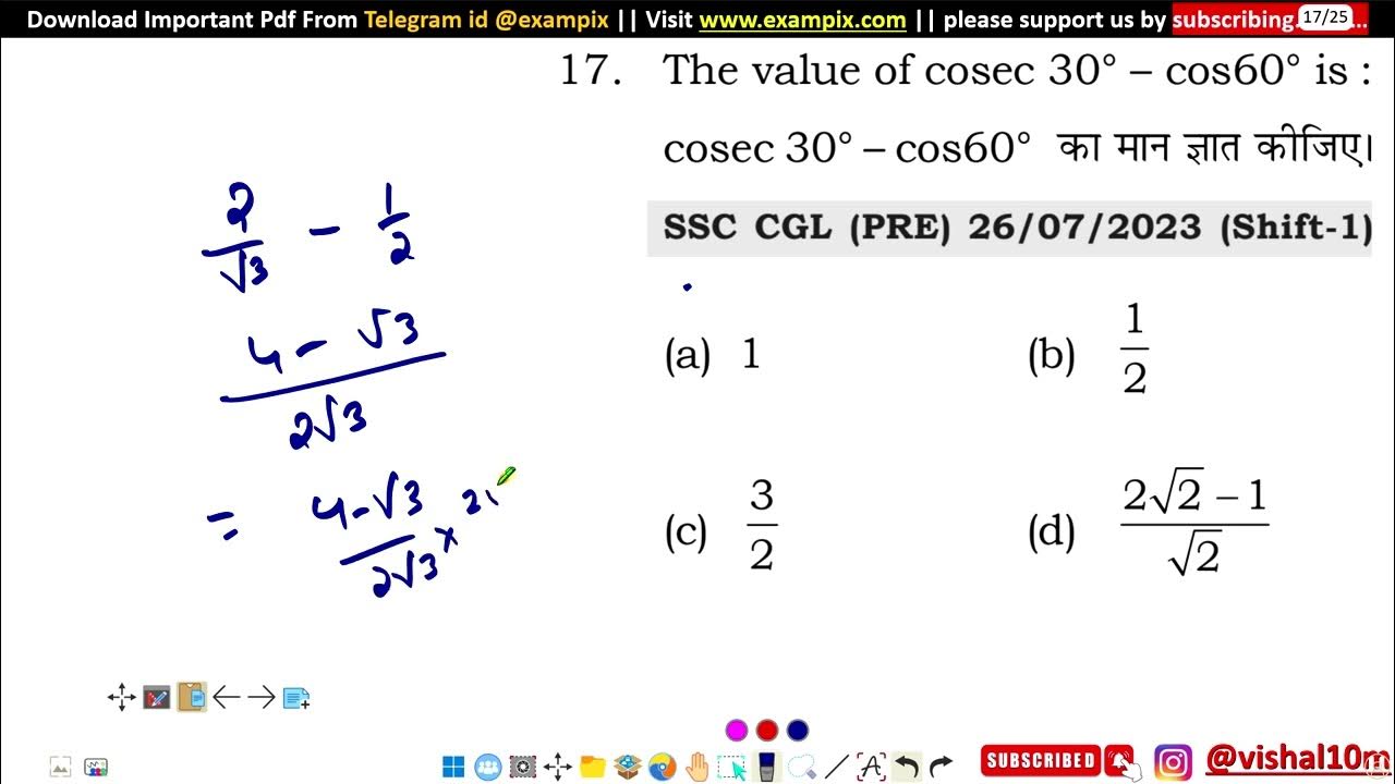 the-value-of-cosec-30-cos60-is-youtube