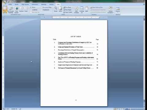 Apa dissertation list of tables