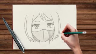 How to draw a girl wearing mask easy || Easy anime drawing | how to draw anime girl