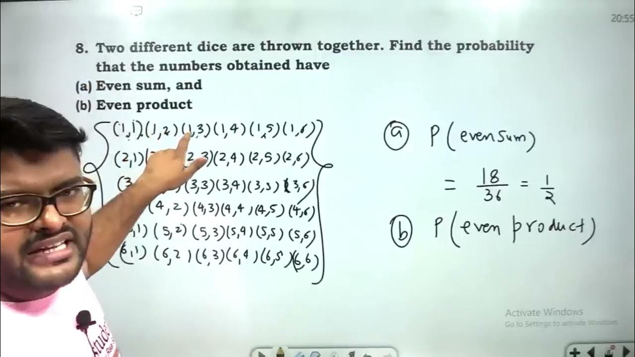 Two different dice are thrown together. Find the probability that the