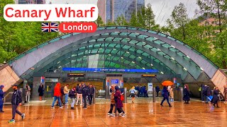 London Walk | Rush Hour In The Rain At Canary Wharf | 4K HDR