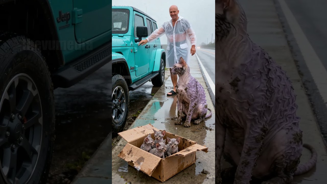 Old man rescues kittens from rain storm! 