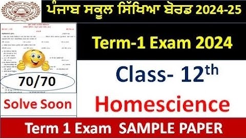 PSEB class 12th home science sample paper term 1 September 2024 12th class Home science ਹੋਮ ਸਾਇੰਸ