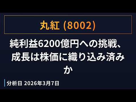 丸紅（8002）純利益6200億円への挑戦、成長は株価に織り込み済みか（2026年3月7日分析）