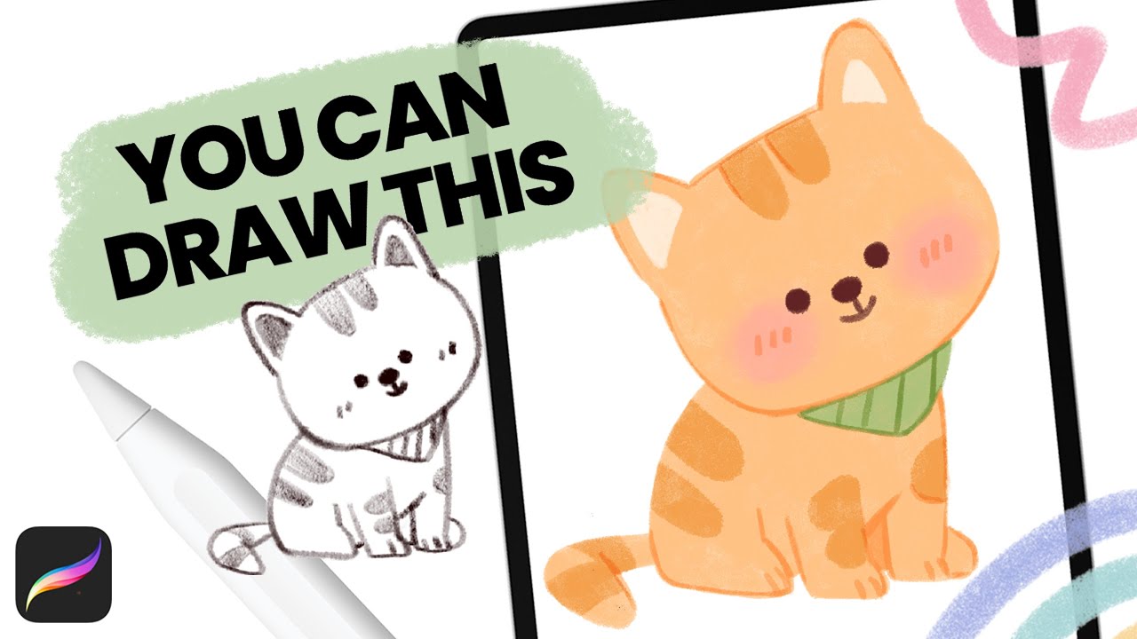 How to Draw & Color a Cute Cat in Procreate | Easy Step by Step ...