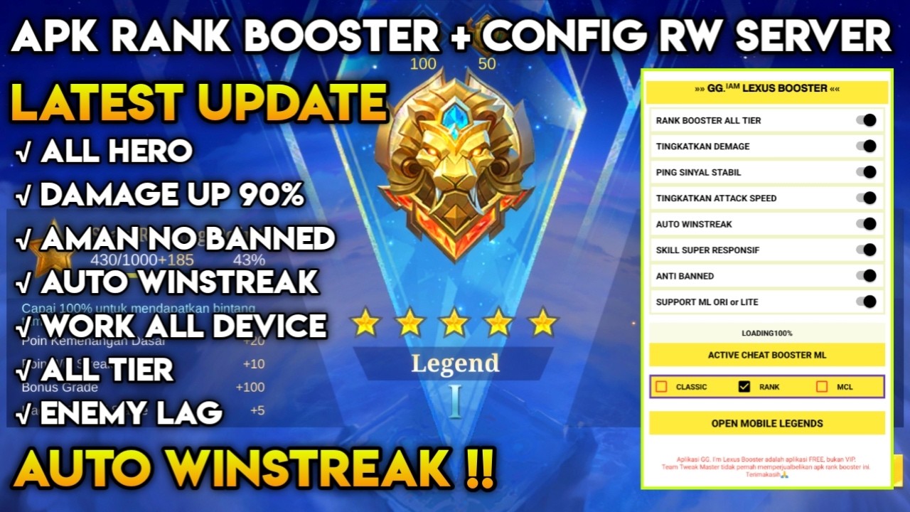 Auto Winstreak!! Apk Rank Booster Mobile Legends Terbaru 2026 Work 100% Aman