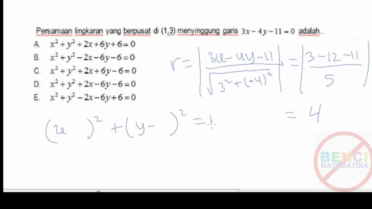 Persamaan lingkaran SOAL SIMULASI UNBK 12IPA MATEMATIKA Persamaan lingkaran SOAL SIMULASI UNBK 12IPA MATEMATIKA