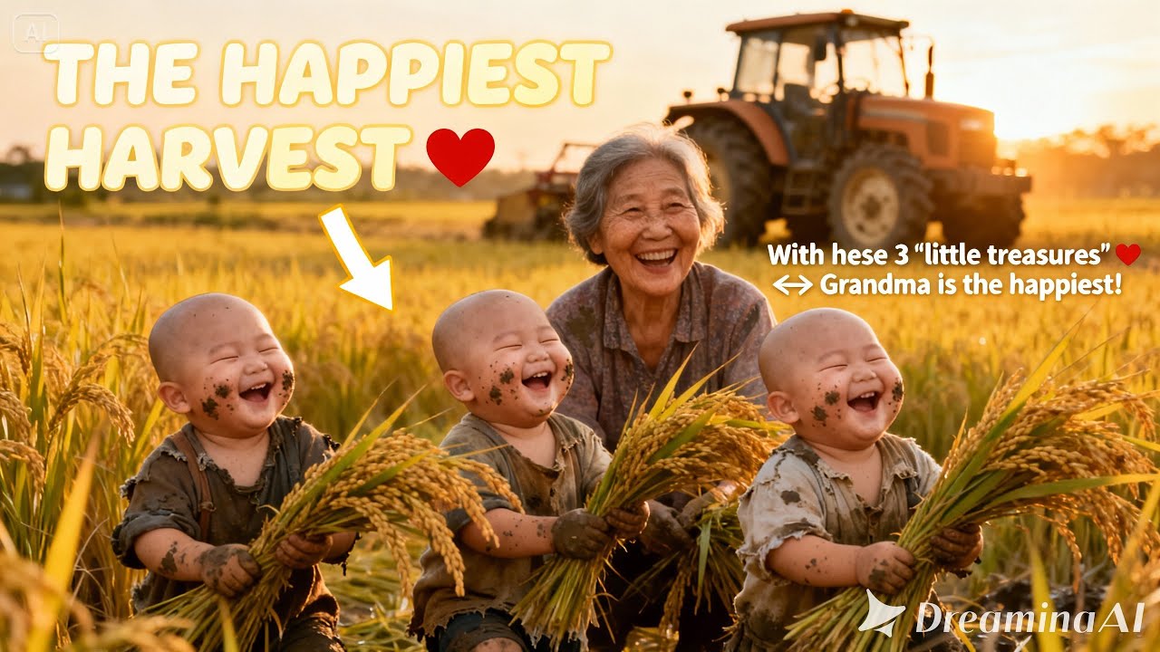 🚜EPIC RICE HARVEST! 🌾 3 Chubby Babies Help Grandma in the Golden Field! 👶👶👶