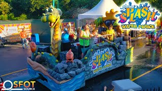 The splash water parade, operating twice a day, features 13-foot
floats, tons of beads, and traveling tower that is guaranteed to soak
guests. fi...