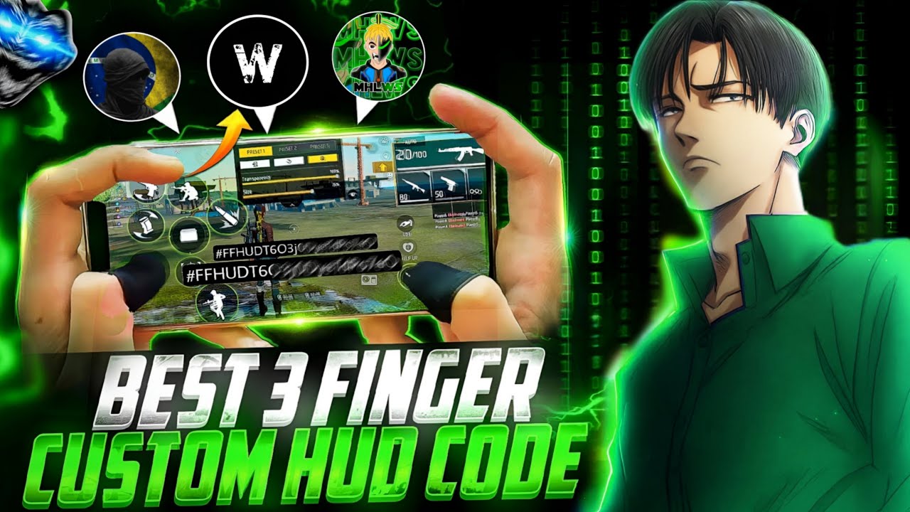 BEST 3 FINGER CUSTOM HUD 🤯 CODE🌪️⚙️ 3 FINGER FREESTYLE CUSTOM HUD IN FREE FIRE | TOP 3 BEST HUD