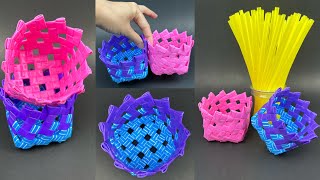 DIY Mini Baskets from Straws. สานตะกร้าจากหลอดพลาสติก