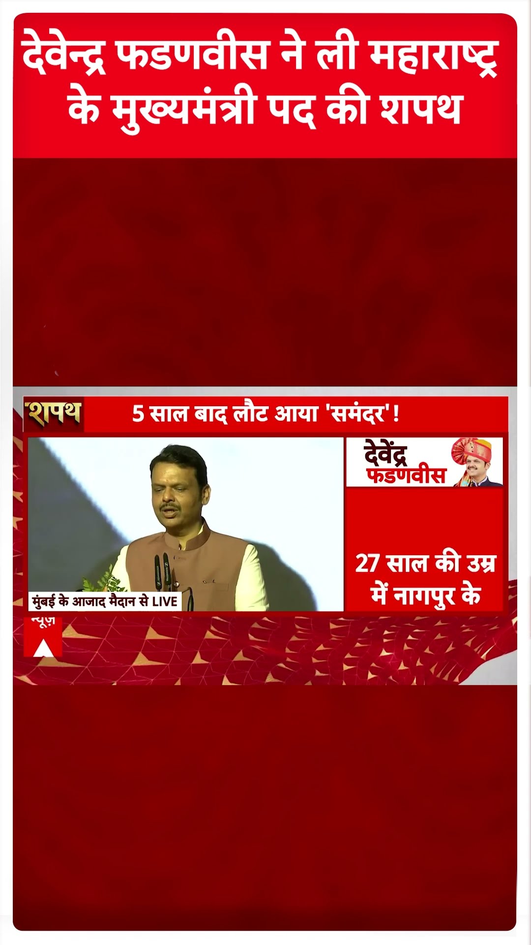 Devendra Fadnavis ने ली महाराष्ट्र के मुख्यमंत्री पद की शपथ । Maharashtra CM Oath Ceremony