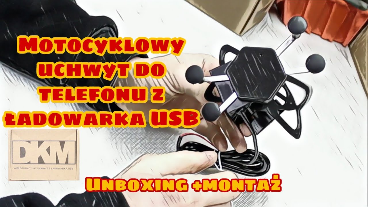 Motocyklowy uchwyt do telefonu z ładowarka USB DKM / unboxing + montaż