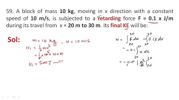 A block of mass 10 kg, moving in x direction with a constant speed of 10 m/s, is subjected to a