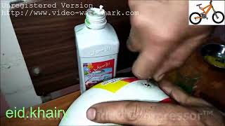 علاج كرة قدم بمادة خضراء اوبياض بيض Repairing soccer ball#تصليح_دراجات