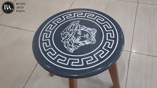 Resin Corner/Side Table with Logo in built and Knockdown wooden base