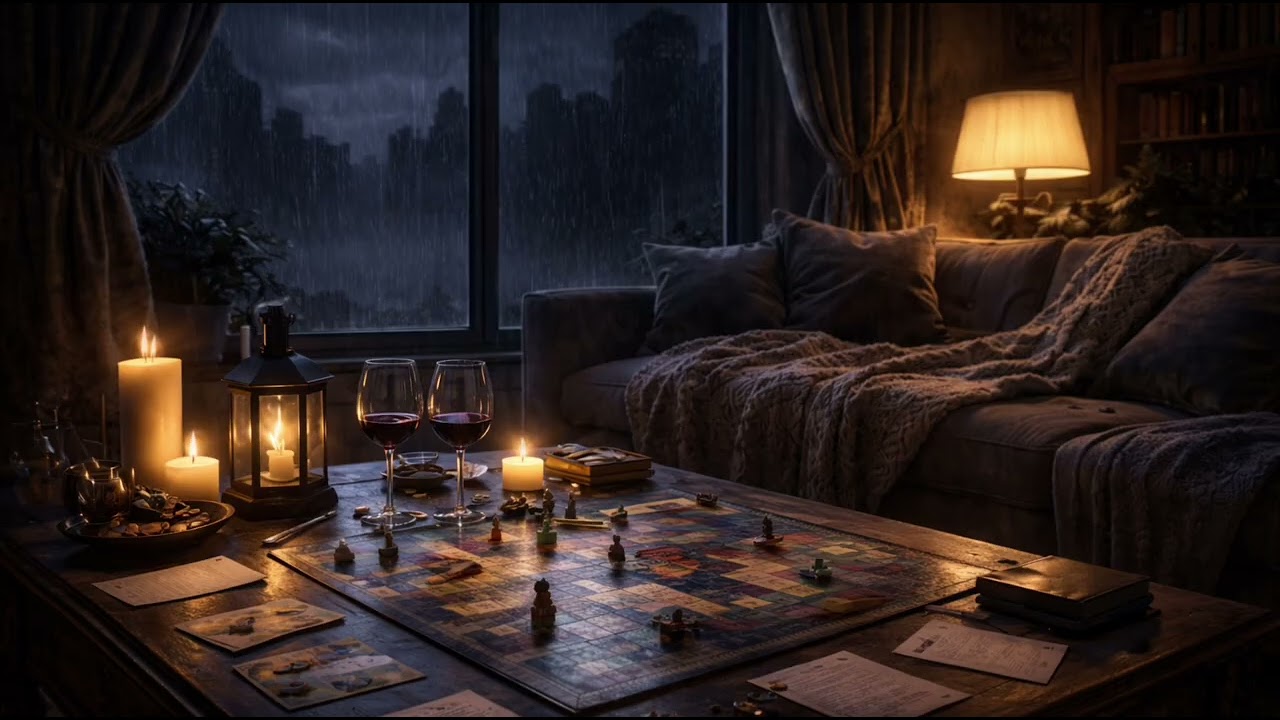Cozy Rainy Night Ambience 🌧️ Board Game & Candlelight | Relaxing Rain Sounds for Sleep & Comfort