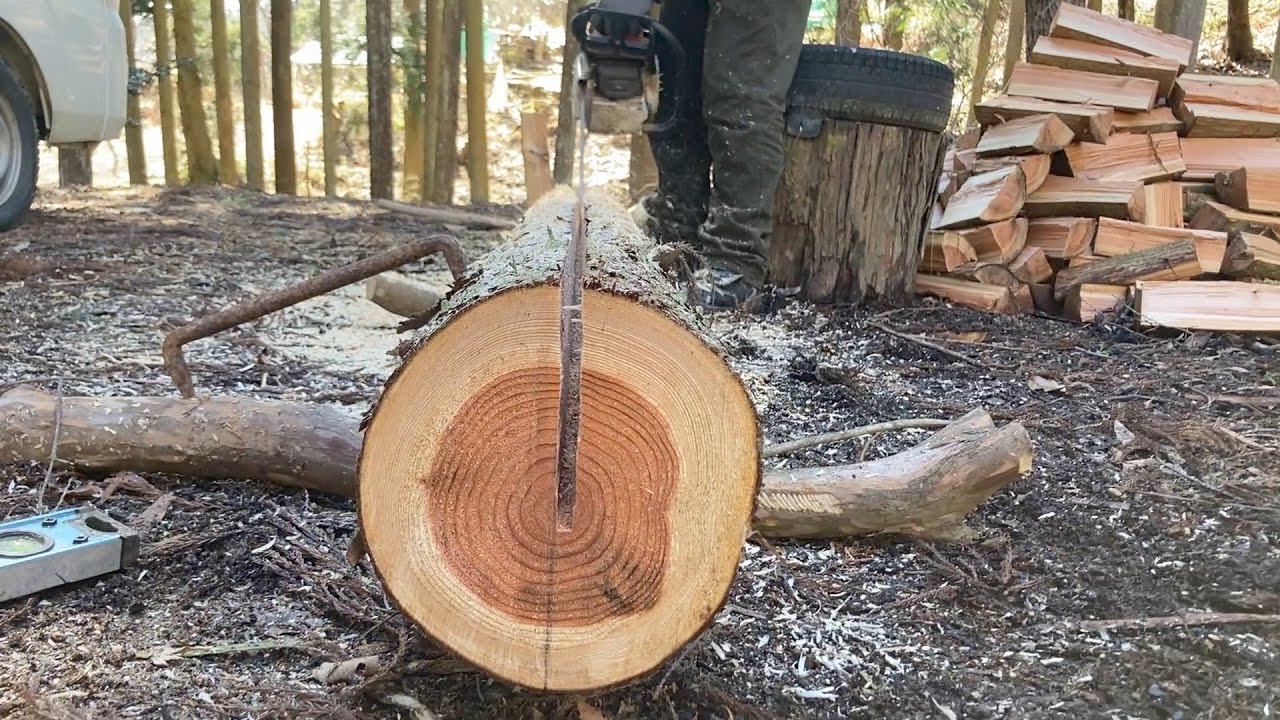 フリーハンドでチェンソー製材やってみた