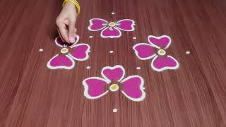 Simple Flower Rangoli Designs | 7 Dots Very Easy Daily Kolam Designs | Latest Muggulu With Dots