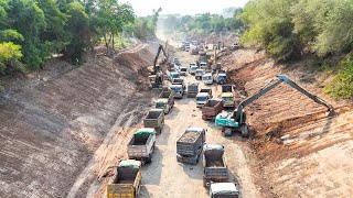 Great action Dump truck unloading rock soil building foundation Canal dozer pushing, excavator diggi by iKHMER Machine 13,063 views 2 weeks ago 1 hour, 1 minute