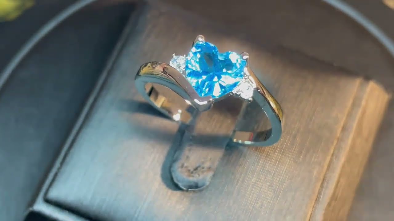 Blue Topaz Heart Shaped Dark Crystal 14kt Gold Ring Gothic Vintage Satanic Wiccan Occult Jewelry