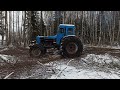 Трактор Т40 на колесах от комбайна валит что дурной.Заготовка леса на болоте зимой.