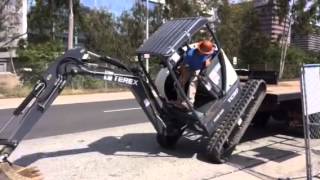 Terex mini excavator unload from truck