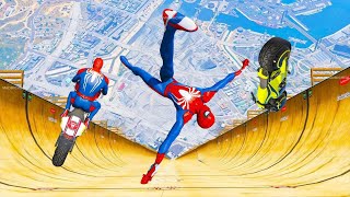 GTA 5 SPIDERMAN vs MEGA RAMP JUMP 644( Spider-Man Jumps with Cars & Bikes)