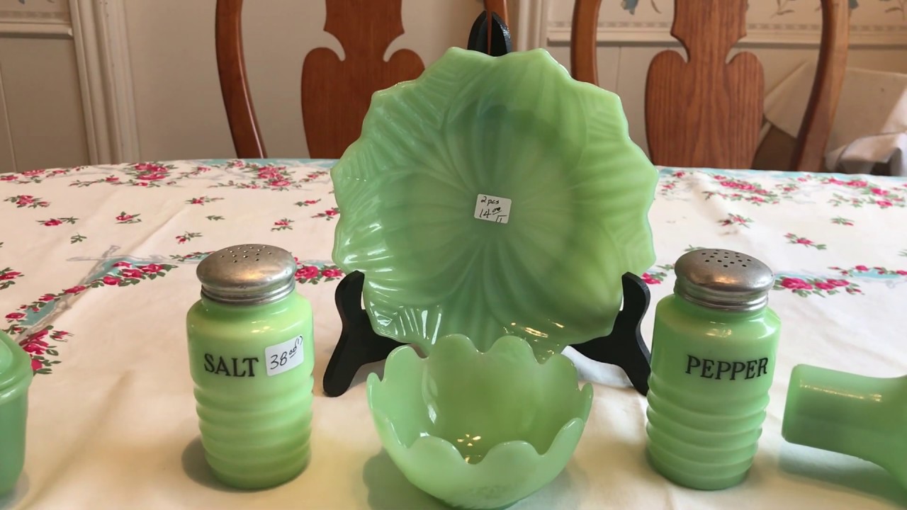 Collection Of Green Glass, Jadeite Fire King. Shaker, M