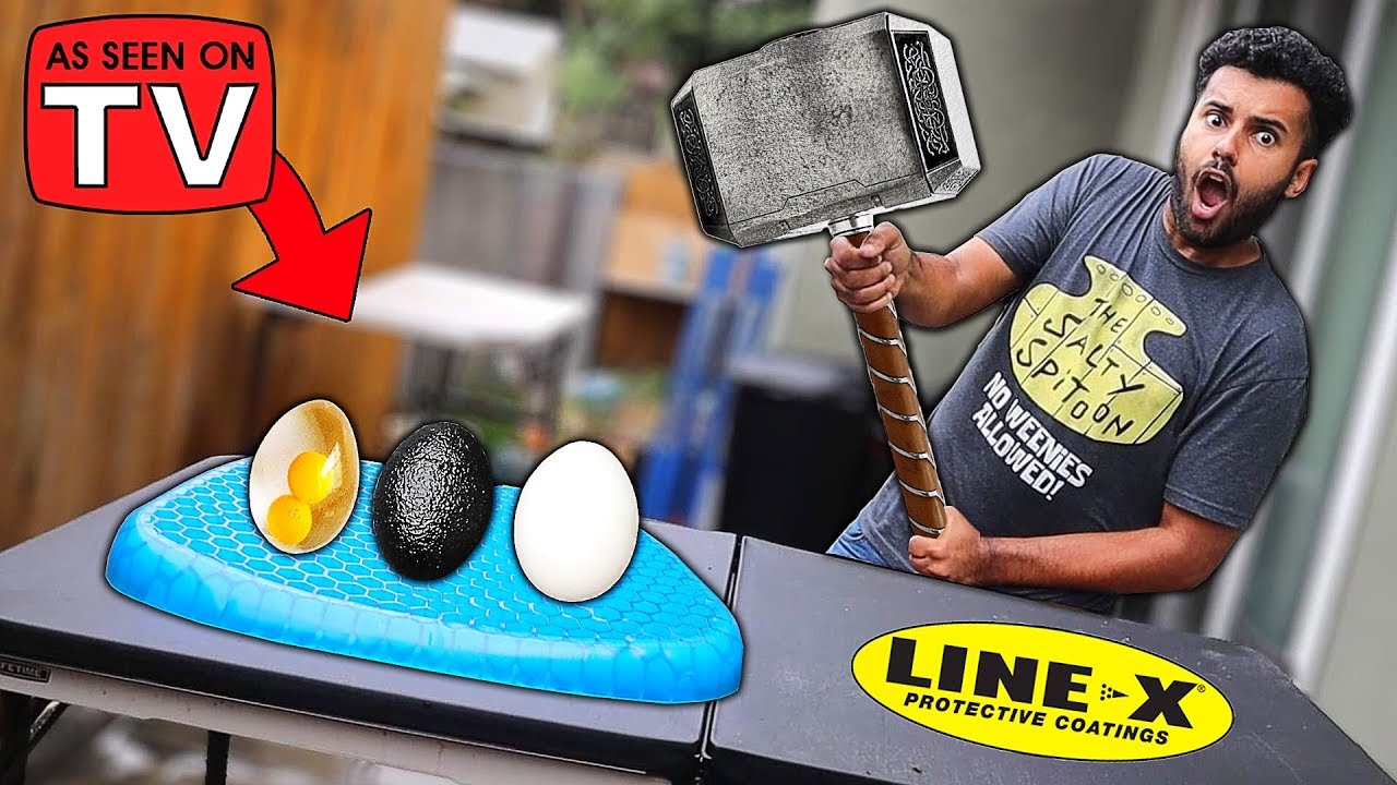 I Bought A PILLOW That Makes Any Egg UNBREAKABLE!! (LINE-X EGG EXPERIMENT)