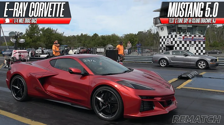 E Ray Corvette vs Ford Mustang Rematch Drag Racing @ Island dragway