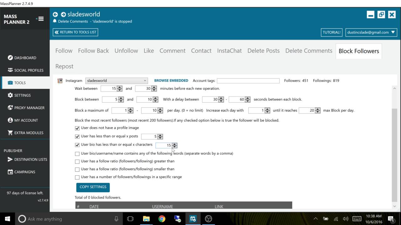 how to use the instagram block followers tool in mass planner 2 - how to mass block followers on instagram