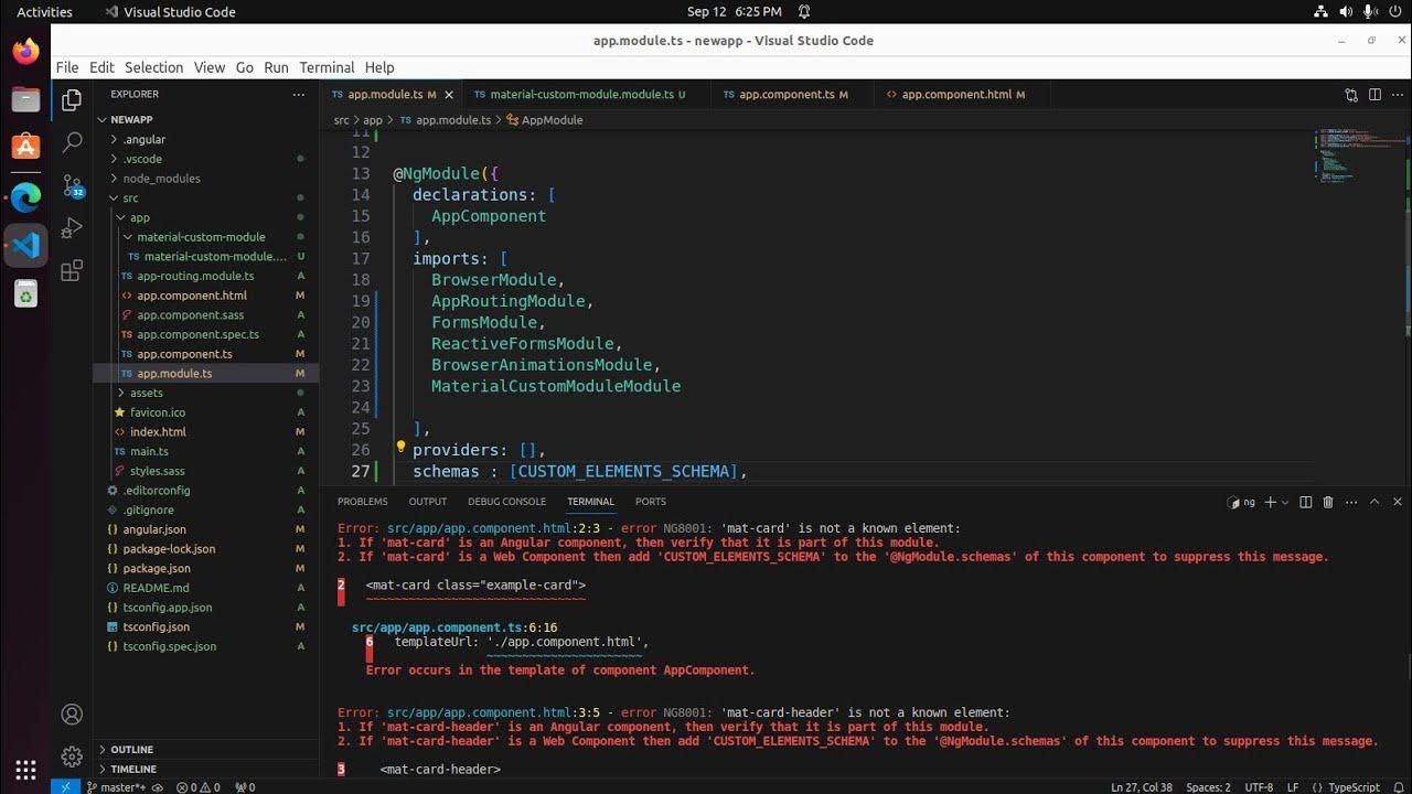 How to solve 'matcard' is not a known element add 'CUSTOM_ELEMENTS