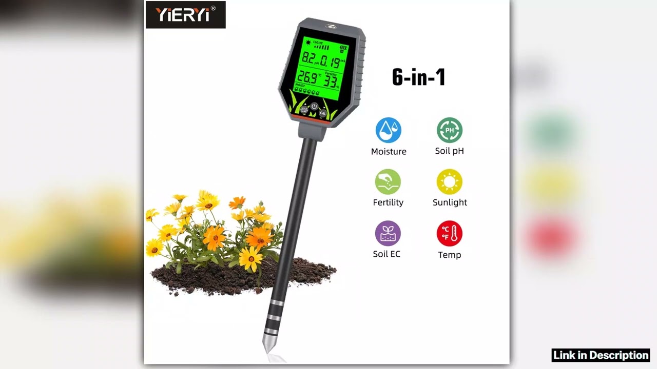 Yieryi Soil Tester High Accuracy 6in1 PH Meter Digital Plant Moisture Sensor Hygrometer Hydroponic