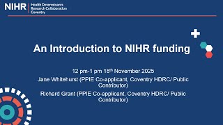 Coventry HDRC Lunchtime webinar: A brief Introduction to NIHR Funding