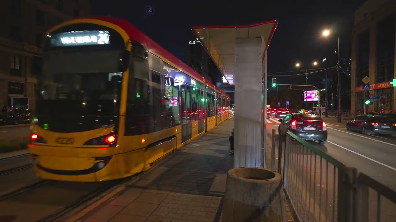 Poland, Warsaw, tram 24 night ride from Centralna to Pl. Starynkiewicza