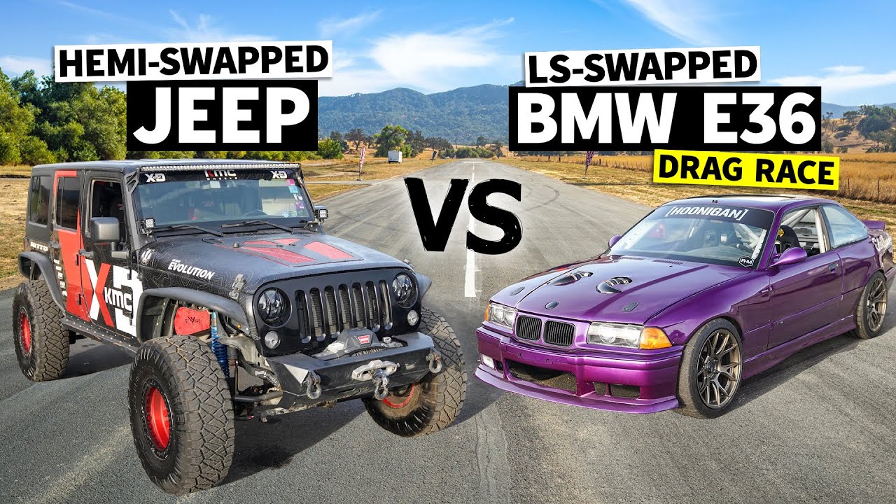 LS vs Hemi in a V8 Swap Battle!  Hemi Jeep Races our Knuckle Busters BMW  M3 - YouTube