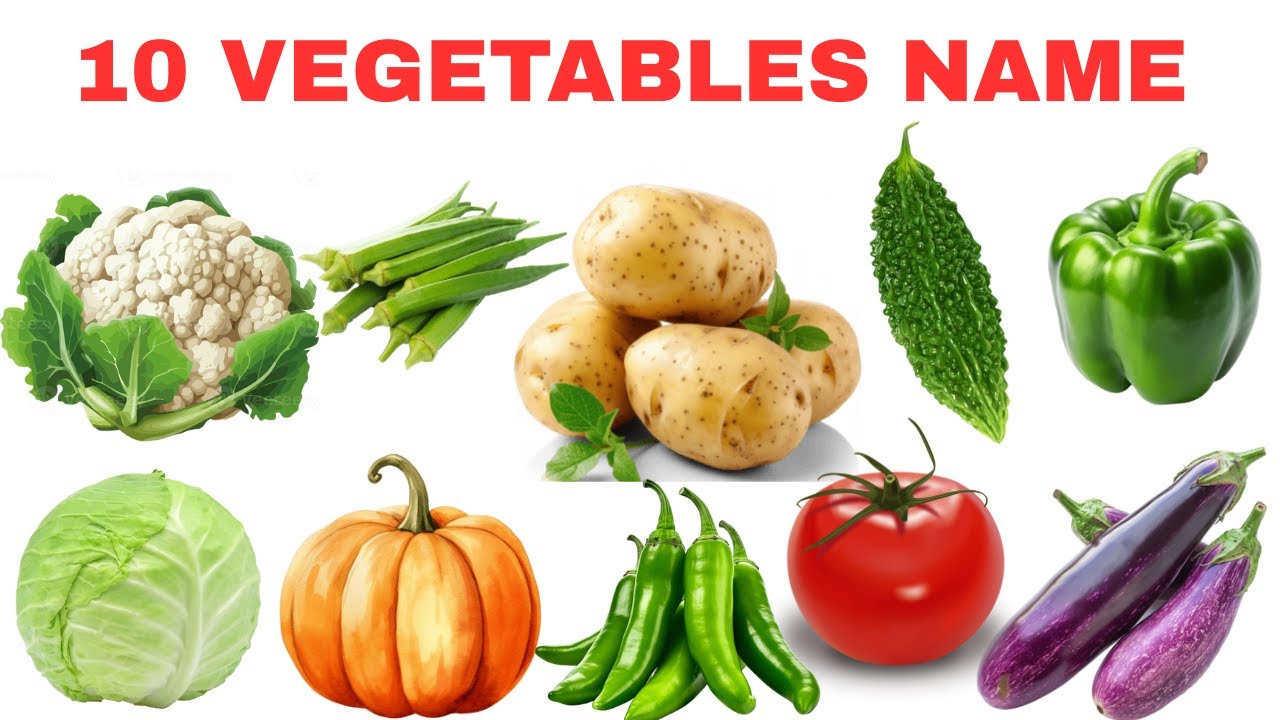 10 सब्जियों के नाम सीखें | 10 Vegetable Names in English for Kids Vocabulary Learning Preschool