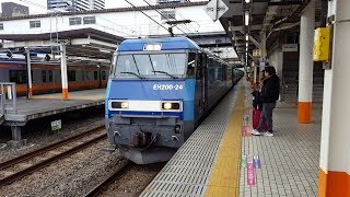 EH200形電気機関車24号機「高速貨物列車」八王子駅到着～発車 '19.01.06