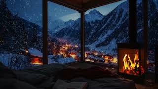 Heavy Snowfall Beyond the Window | Cozy Fireplace Ambience for Deep Sleep, Calm Nights & Relax 😴