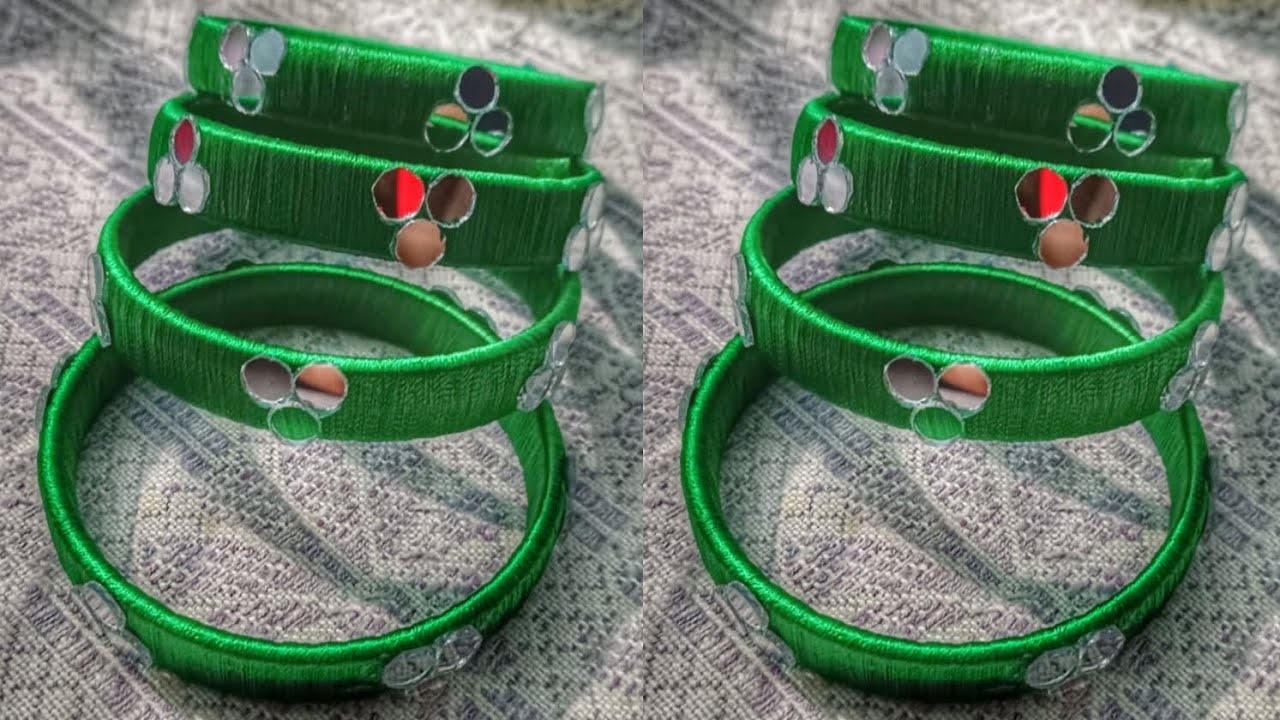 Silk Thread Bangles With Mirror 💚💚💚