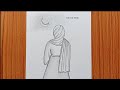 How To Draw A Hijab Girl looking At Moon | Easy Hijab Girl Drawing | Ramadan Drawing |