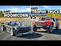 AWD Trophy Truck Pulls a Wheelie Vs Ken Block’s 1,400hp AWD Ford Mustang // Hoonicorn Vs the World