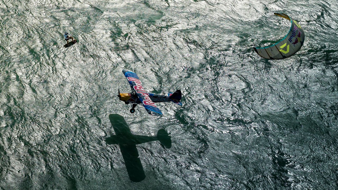 Big-Air Kitesurfer Lasse Walker Jumps Over Red Bull Air Race Pilot Czepiela's Airplane