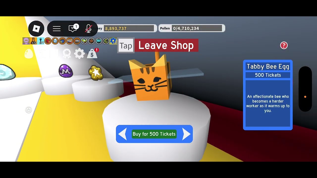 Buying the tabby bee in Bee Swarm Simulator on my second alt 