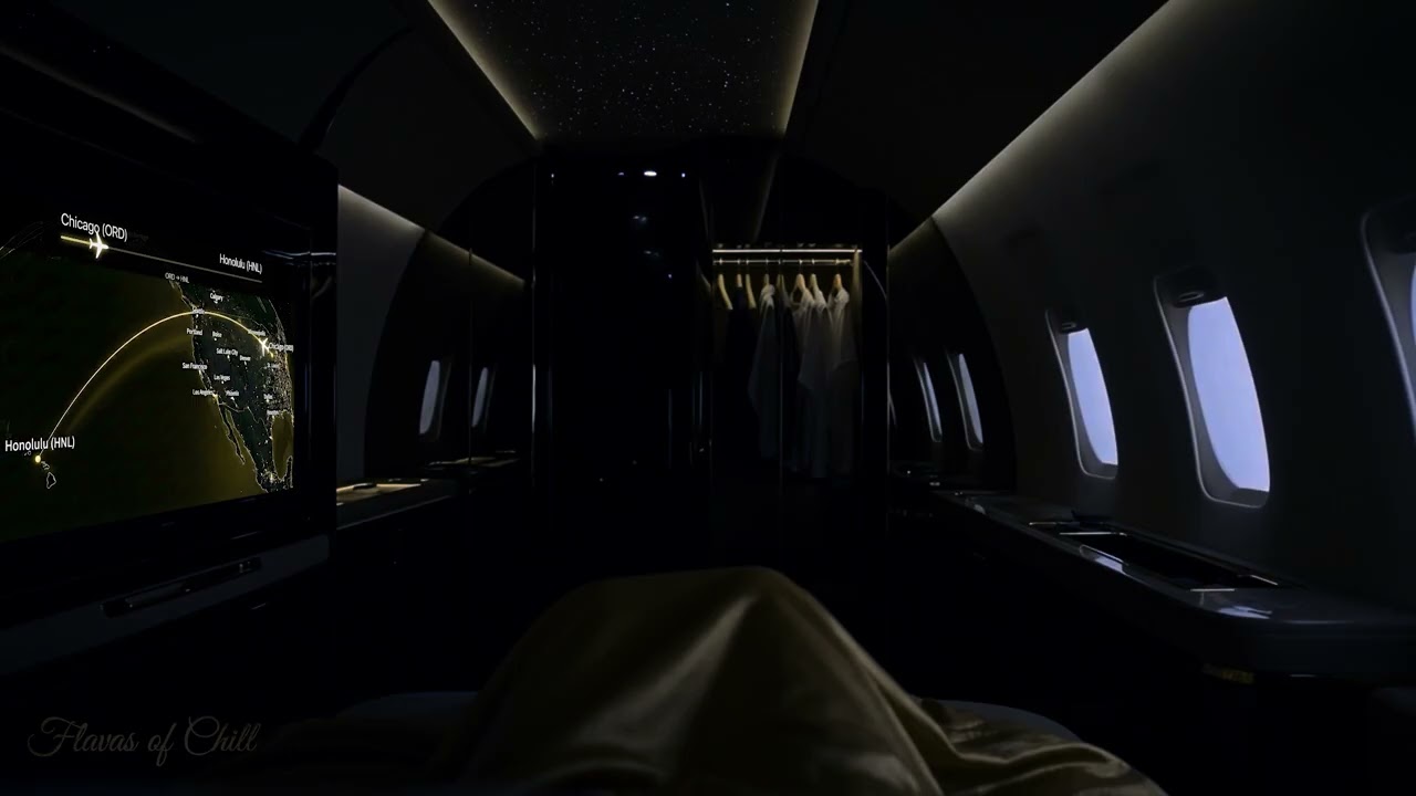 Dark First Class Flight Chicago to Honolulu ✈️ 8 Hours Cabin Ambience + Flight Map HUD