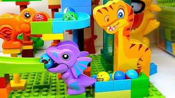 Marble Run ASMR Dinosaur Course with Spiral Elevator and Seesaw
